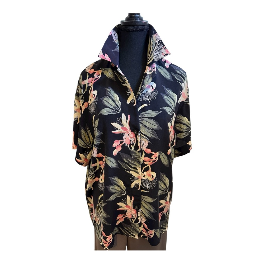 Babaton Black Floral 100% Pure Silk Blouse size M
